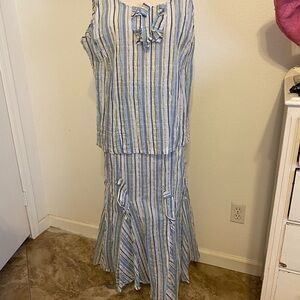 French Alain Blue and White Striped Skirt and Top